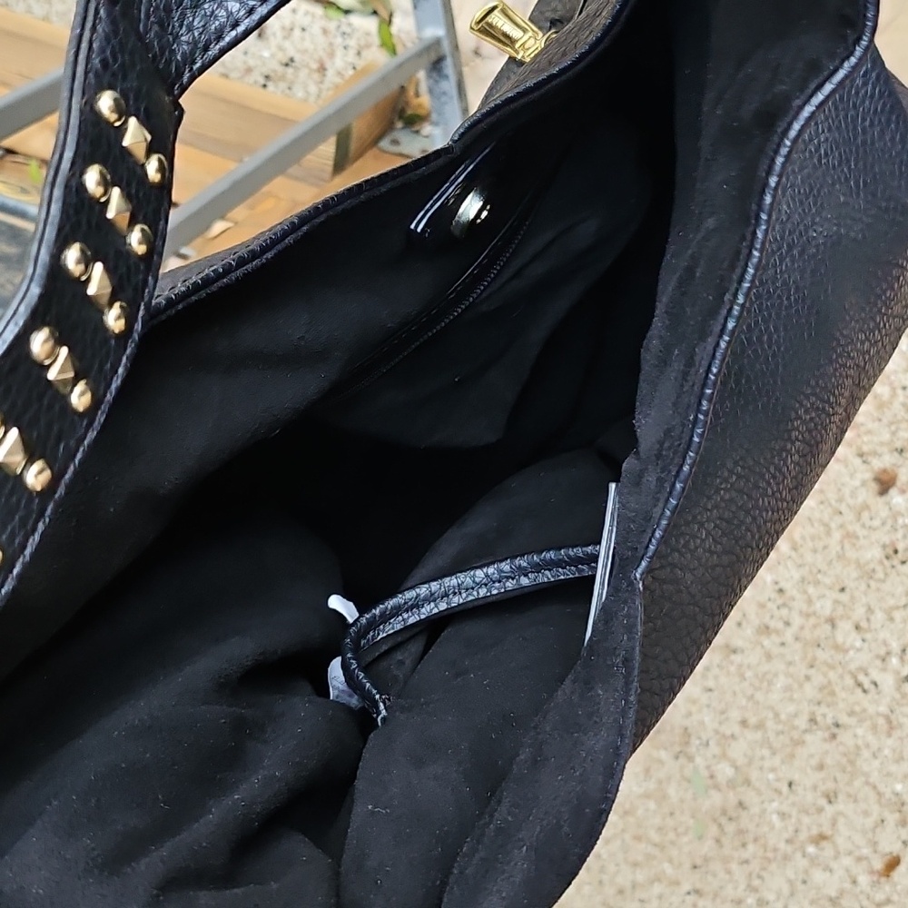 STEVE MADDEN Black Faux Leather Shoulder Large Hobo Shoulder Bag Tassel Charm - Picture 9 of 12